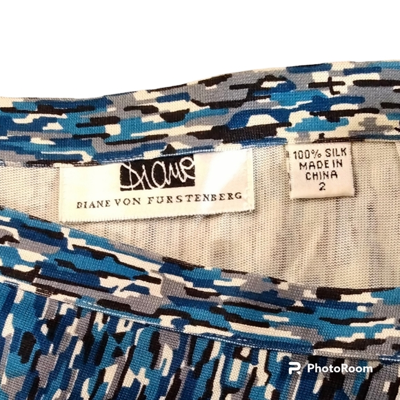 Diane von Furstenburg vintage pencil skirt, blue & greys, size 2 - Picture 5 of 7